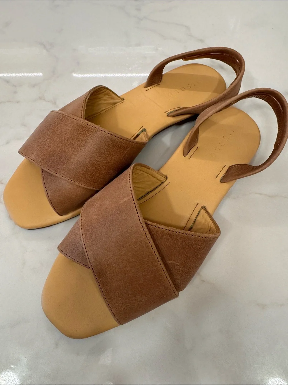 ☀️ NISOLO Women's Brown Crossband Slingback Leather Sandals Size 8